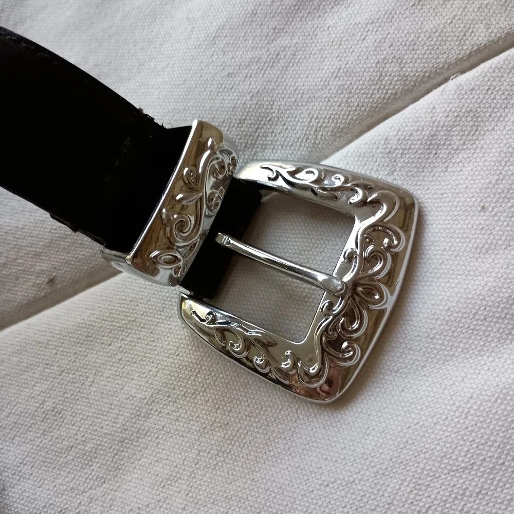 Vintage The Ritz Silver Buckle Brown Leather Belt_ Large